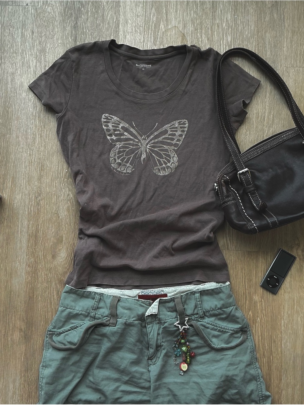 Y2K brown t-shirt tee top butterfly beige northern reflections XS vintage